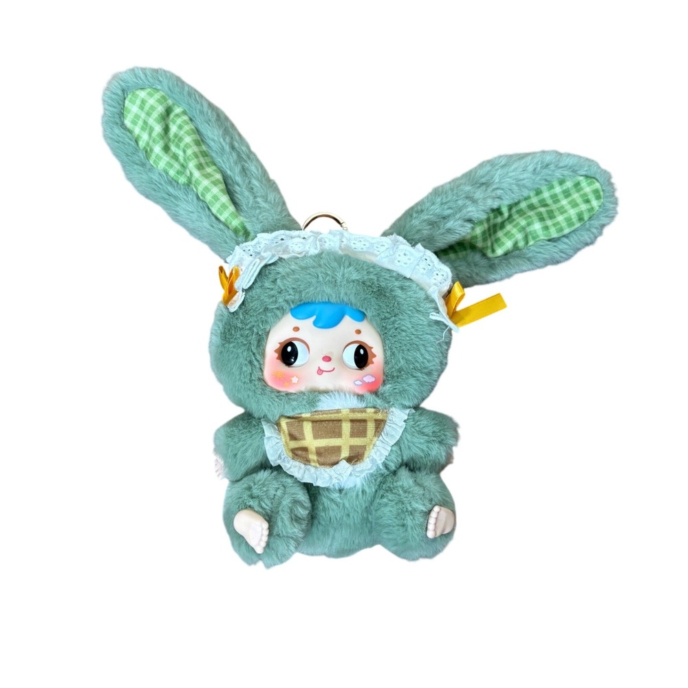 Meiyiyou Tyke Samuel Little Rabbit Keychain Green Gingham Kawaii Vinyl Face